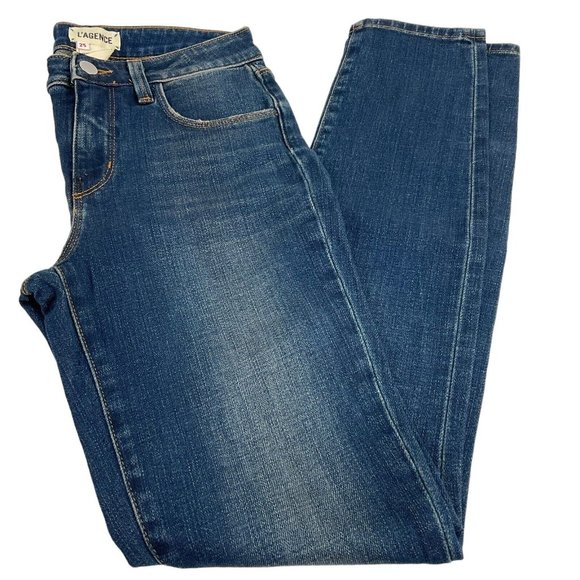 L'agence Jeans Women's Size 25 Blue Dark Wash Skinny Mid-Rise Stretch $255 Nwot - Picture 3 of 10
